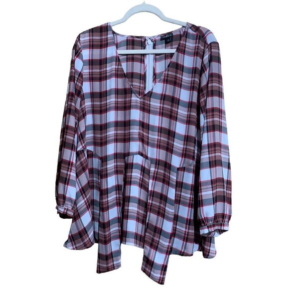 Torrid Womens Plus Size 1X Multicolor Plaid Georgette Tie Front Blouse Top - Picture 1 of 7
